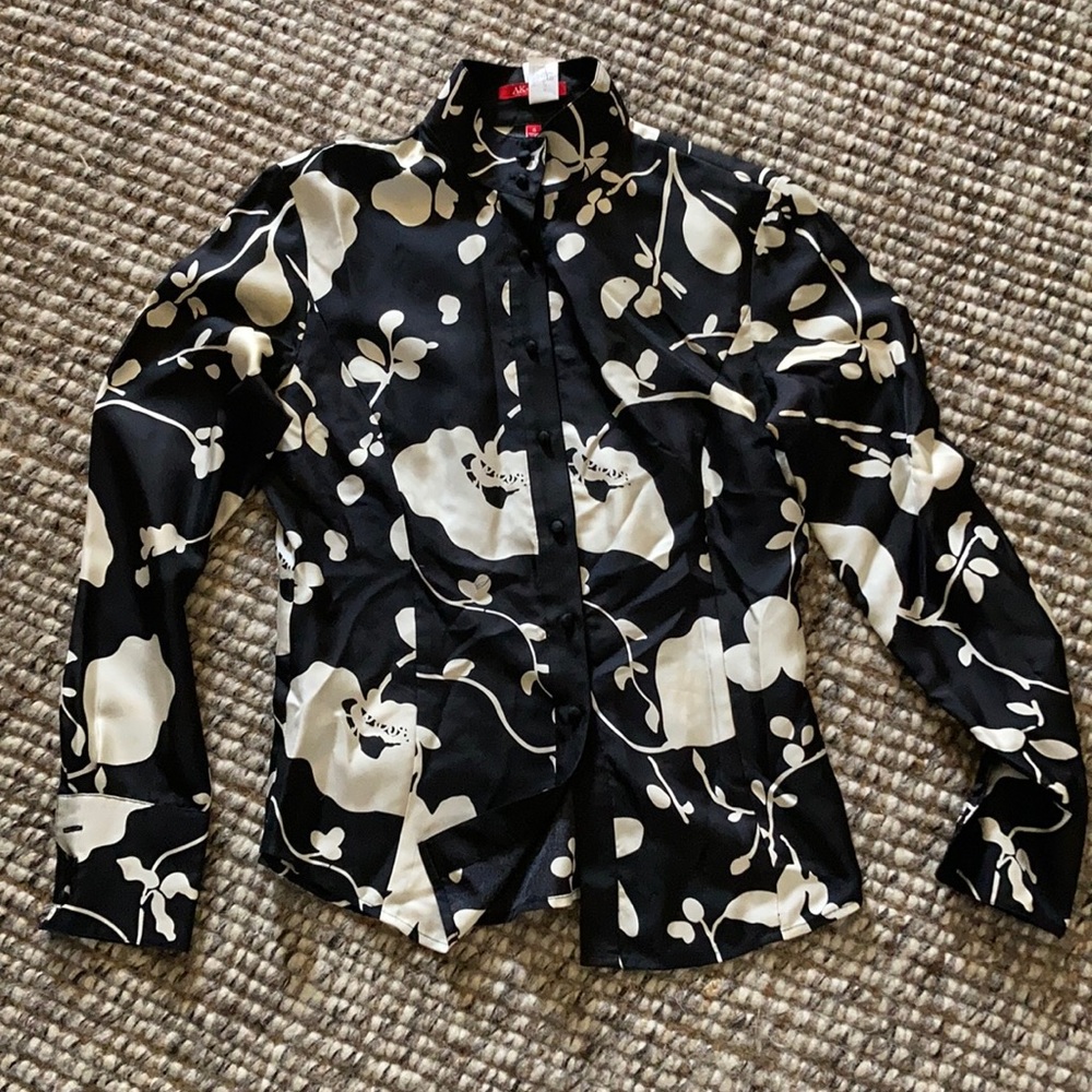 Black and cream floral blouse